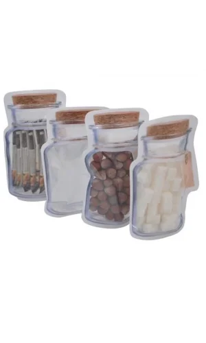 BUFFER® Kavanoz Görünümlü Kilitli Poşet Çıtçıtlı ve Pratik Torba 4 Adet