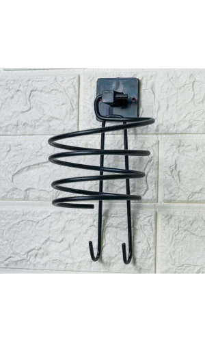 BUFFER® Kendiliğinden Yapışkanlı Siyah Paslanmaz Metal Fön Makinesi Askısı Saç Kurutma Makinesi Tutacağı