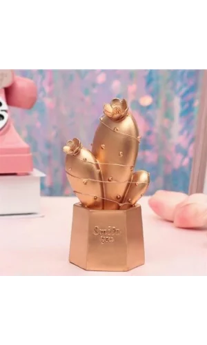 BUFFER® Led Işıklı Sevimli Kaktüs Dekoratif Masa Lambası Mini Biblo Gece Lambası Gold