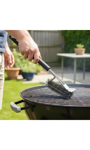 BUFFER® Mangal Izgara Temizleme Fırçası – Paslanmaz Çelik Telli, Uzun Saplı Grill Temizlik Aparatı Mangal Temizlik Fırçası