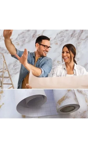 BUFFER® Mermer Desenli Masa Tezgah Mutfak Su Geçirmez Yapışkanlı Folyo Sticker Sarı 5x0,6m