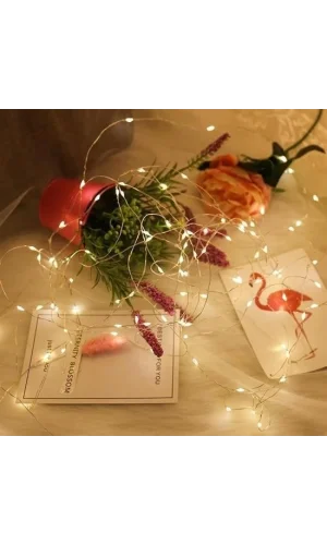 BUFFER® Peri Led Işık 5 Metre (Sarı) Pilli Aydınlatma Şerit Saçak Spot Süsleme