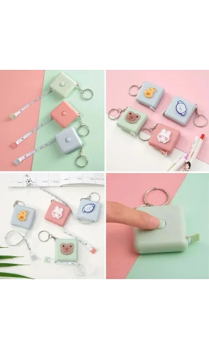 BUFFER® Sevimli Yumuşak Stickerli 150 cm Uzunluğunda Pratik Taşınabilir Çanta Boy Anahtarlıklı Mezura