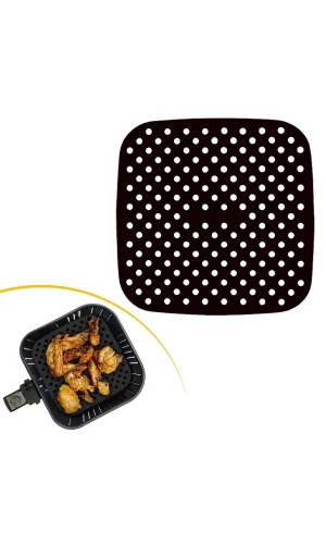 BUFFER® Siyah Isıya Dayanıklı Yıkanılabilir Silikon Fırın Ve Airfryer Kare Model Pişirme Matı 21,5 Cm