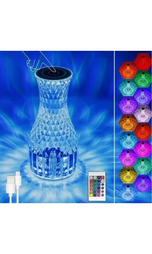 BUFFER® Sürahi Model USB Şarjlı Kumandalı 16 Farklı Işık Modlu Masa Üstü Kristal Akrilik Lamba Led