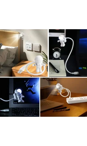BUFFER® USB Astronot Gece Lambası, Masa Lambası, Kitap Okuma Lambası Işığı