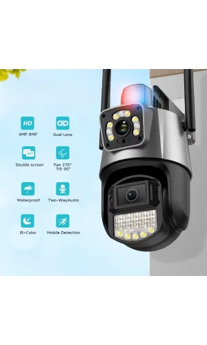 Çakarlı Çift Lensli Dış Mekan Güvenlik Kamerası