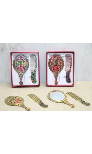 Çiçekli Ayna Ve Tarak Seti Küçük Boy