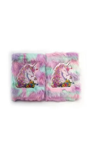 Çiçekli Unicorn Tasarımlı Peluş Hatıra Defteri
