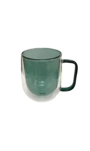 Çift Cidarlı Cam Kupa Yeşil Renk