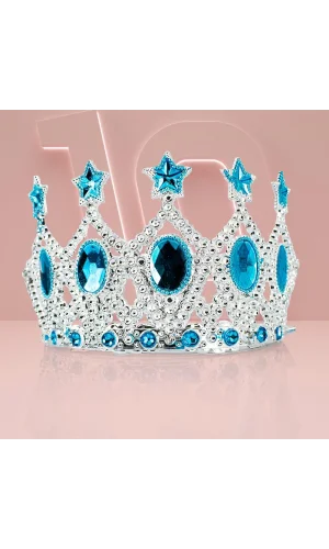 Çocuk Kraliçe Tacı Mavi Yıldız İşlemeli