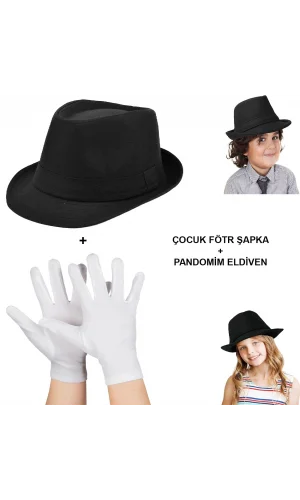 Çocuk Sahne Performans Seti – Gösteri Fötr Şapka ve Eldiven