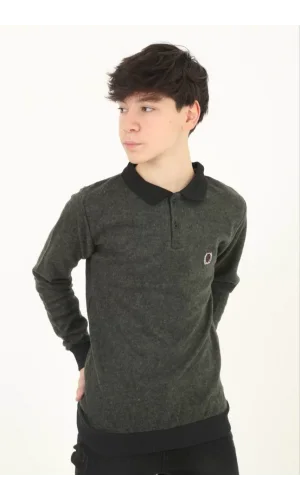 Çocuk Selanik Yaka Nakışlı Kazak - Haki