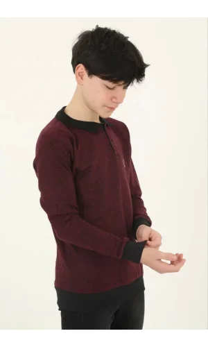 Çocuk Selanik Yaka Nakışlı Kazak - Kırmızı