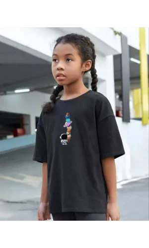 Çocuk Unisex Baskılı T-Shirt - Siyah