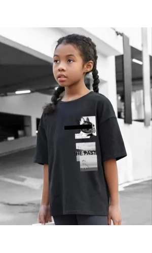 Çocuk Unisex Baskılı T-Shirt - Siyah