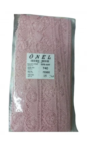 Dantel Polyester Güpür Bant Pembe 15 Metre En 3 cm ON-740-P
