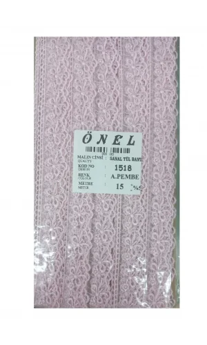 Dantel Polyester Sanal Tül Bant Açık Pembe 15 Metre En 3 cm ON-1518-AP