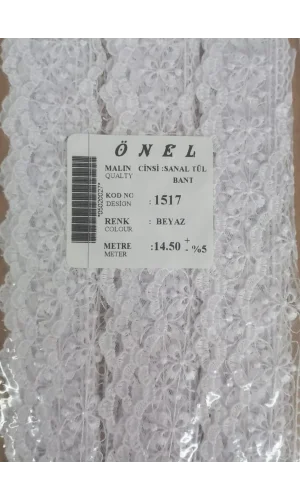 Dantel Polyester Sanal Tül Bant Beyaz 14,50 Metre En 6 cm ON-1517-B