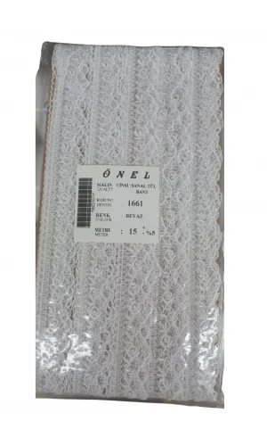 Dantel Polyester Sanal Tül Bant Beyaz 15 Metre En 6 cm ON-1661-B