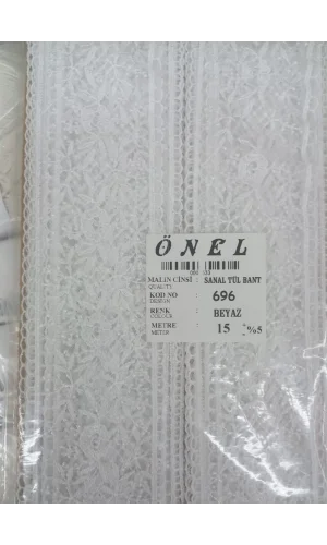 Dantel Polyester Sanal Tül Bant Beyaz 15 Metre En 6 cm ON-696-B