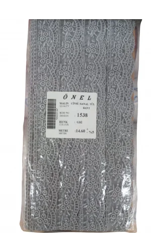 Dantel Polyester Sanal Tül Bant Gri 14,60 Metre En 3 cm ON-1538-G