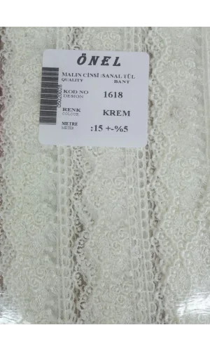 Dantel Polyester Sanal Tül Bant Krem 15 Metre En 3 cm ON-1618-KR
