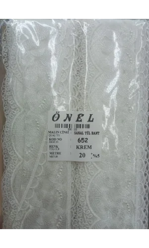 Dantel Polyester Sanal Tül Bant Krem 20 Metre En 6 cm ON-652-KR
