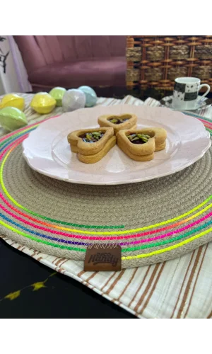 DecoHandy 39cm Neon Renkli Şeritli Jüt Örme Supla Amerikan Servis