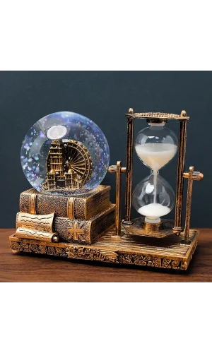 Dekoratif Kar Küresi ve Kum Saati Gold Renk