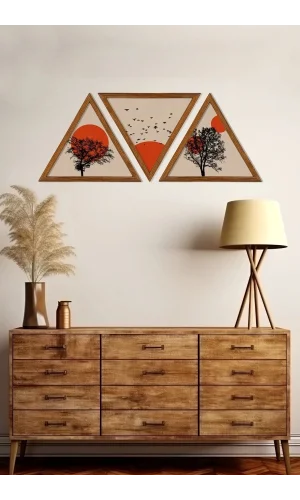 Dekoratif Üçgen Çerçeveli Ahşap Tablo Set