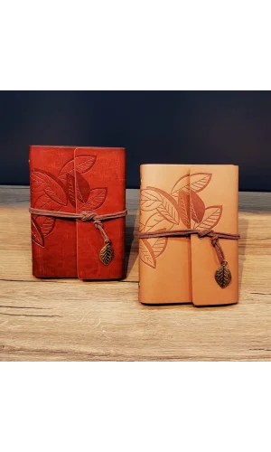 Deri Yaprak Desenli Defter Küçük Boy