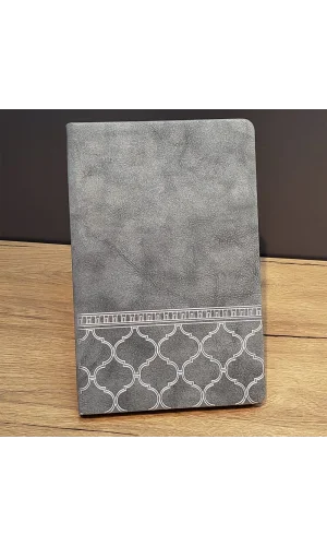 Desenli Gri Renk Deri Defter