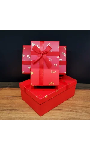 Dikdörtgen 3lü Kırmızı Hediye Kutusu