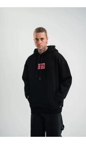 Double Oversize Kapşonlu Dijital Patchli SweatShirt - Siyah