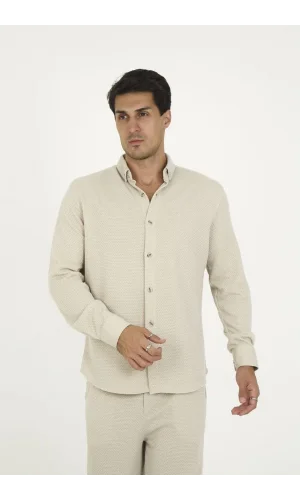 Düğmeli Tam Kalıp Uzun Kol Jakar Gömlek - Gri