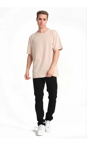Erkek 24/1 Düz A Kalite Oversize T-shirt - Bej