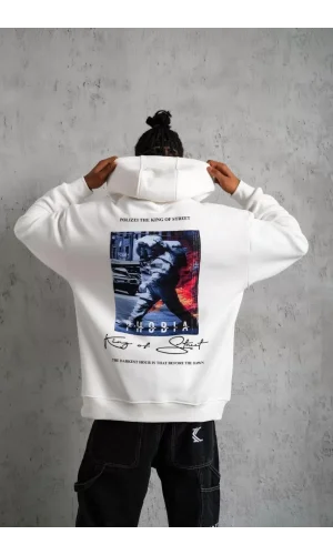 Erkek Astronot Baskılı Kapüşonlu Sweat - Beyaz