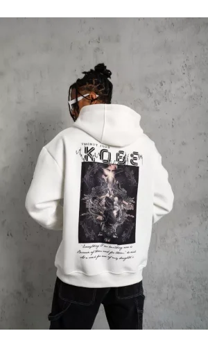 Erkek Baskılı Kapüşonlu Sweat - Beyaz
