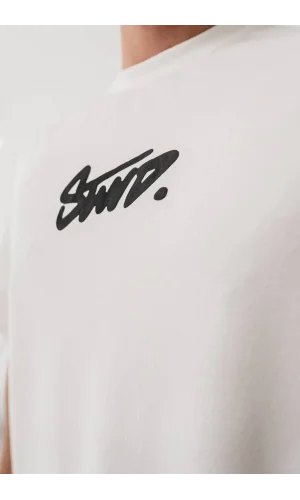 Erkek Baskılı Oversize T-shirt - Beyaz