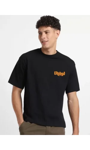 Erkek Baskılı Oversize T-shirt - Siyah