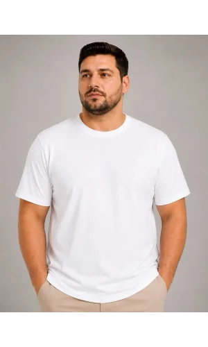 Erkek Battal Big Size Basic Tişört Bisiklet Yaka Rahat Kalıp T-Shirt - Beyaz