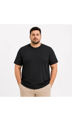 Erkek Battal Big Size Basic Tişört Bisiklet Yaka Rahat Kalıp T-Shirt - Siyah
