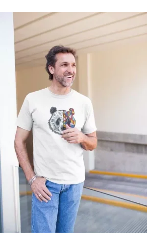 Erkek Bisiklet Yaka Baskılı Oversize T-Shirt - Beyaz