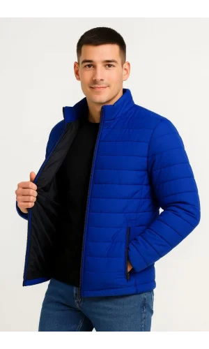 Erkek Bomber Mont Ceket – Su İtici Kumaş, Kapitone Astarlı, Fermuarlı, Kışlık - Saks Mavisi