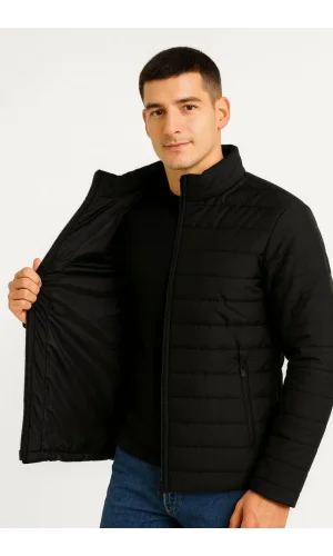 Erkek Bomber Mont Ceket – Su İtici Kumaş, Kapitone Astarlı, Fermuarlı, Kışlık - Siyah