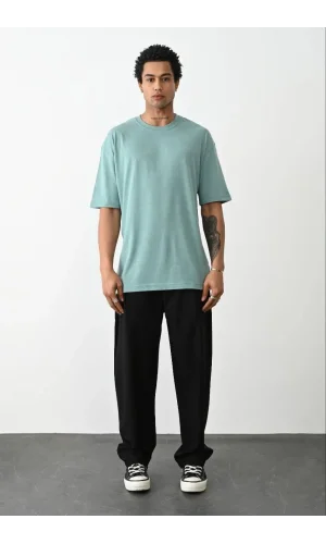 Erkek düz Basic Bisiklet Yaka Kısa kol T-Shirt - Açık Mavi