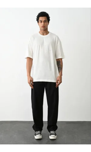 Erkek Düz Basic Bisiklet Yaka Kısa kol  T-Shirt - Beyaz