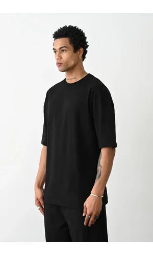 Erkek Düz Basic Bisiklet Yaka Kısa kol T-Shirt - Siyah