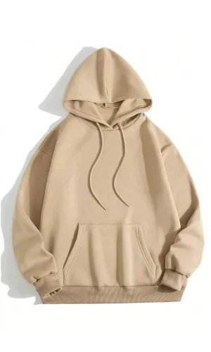 Erkek Düz Kapüşonlu Sweat - Bej